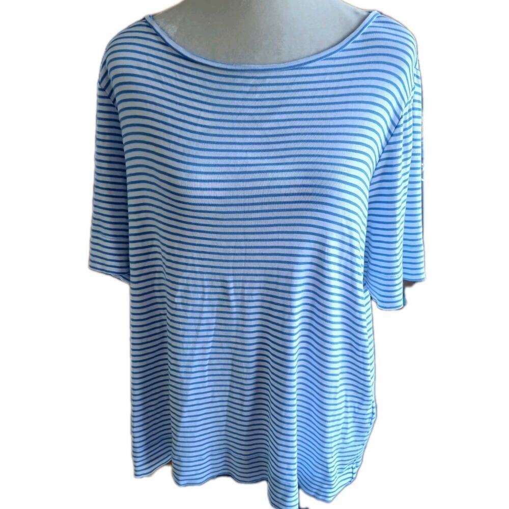 Chicos 3/XL Ultimate Tee Pima Cotton Tunic Preppy Nautical white and blue